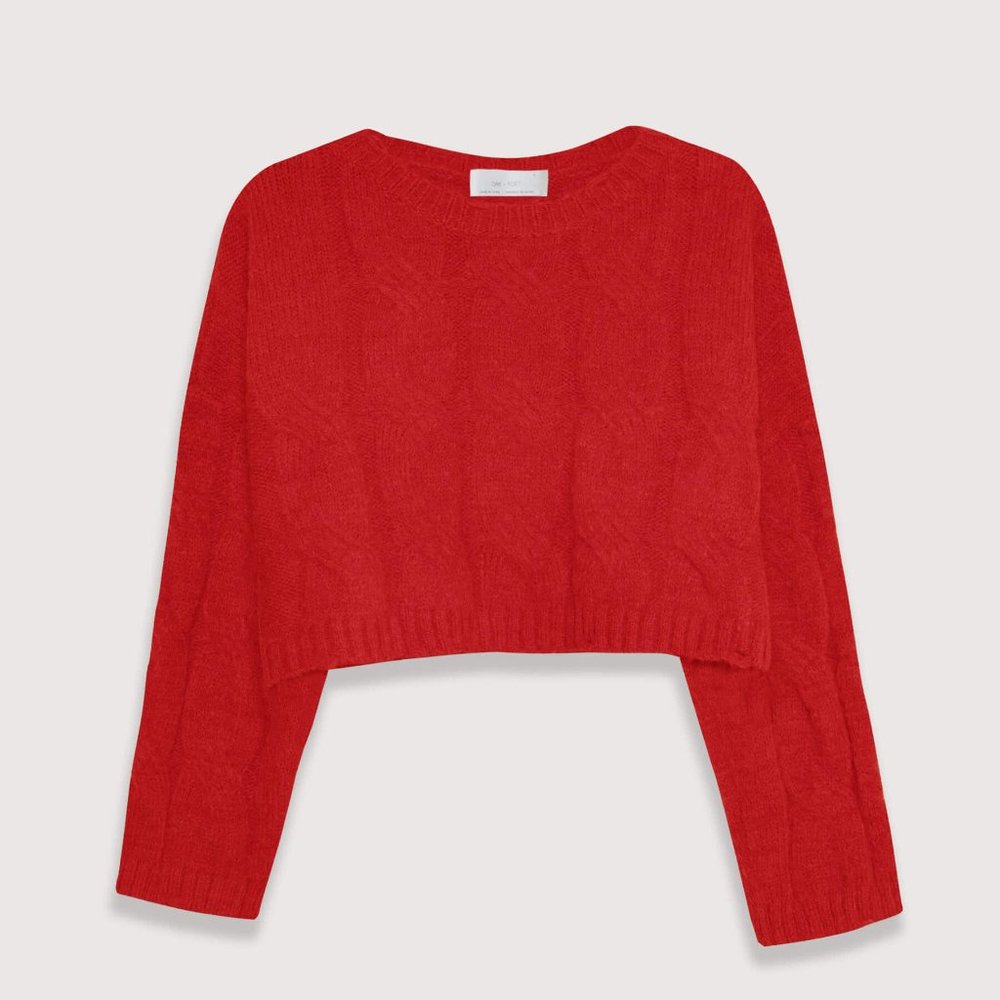 Cropped Sweater with Braided Knit Front